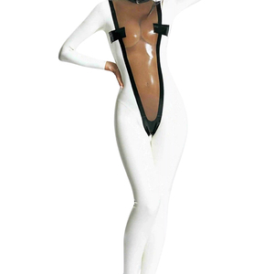 Mono blanco de manga larga con cintura alta y diseño hueco, sexy, para discoteca, ajustado, largo, para mujer - Product Image 3