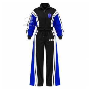 Conjunto Deportivo Zeta Phi Beta Sorority Color Block Azul y Blanco a Rayas, Chaqueta con Cierre y Pantalones Anchos a Juego - Product Image 1