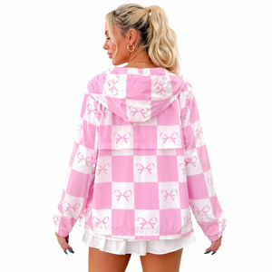 Trendy Custom Women's Printed Pullover Pink Nylon Windbreaker <b>Jacket</b> Hooded <b>Lightweight</b> Casual Outerwear Half Zip <b>jacket</b> for men - Product Image 3