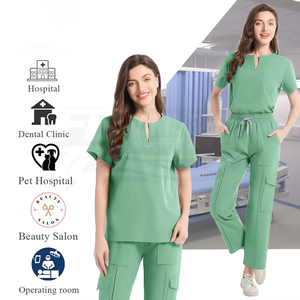 Ensemble de blouses médicales pour femmes, col en V, manches courtes, avec poches, vert, coton et polyester, uniformes d'hôpital, design personnalisé - Product Image 5