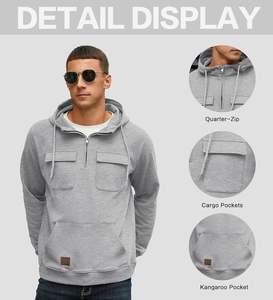 Sudadera con Capucha y Media Cremallera para Hombre, de Algodón de Primera Calidad, Interior Suave de Felpa, Secado Rápido, Ecológica, con Bolsillo, Estilo Urbano Moderno - Product Image 6