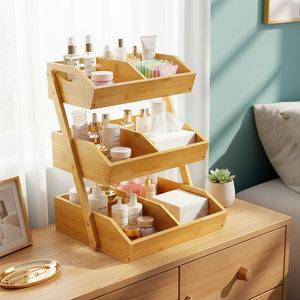 Organisateur de comptoir de salle de bain en bambou à 3 niveaux, étagère de rangement <span class=keywords><strong>pour</strong></span> produits de soin et cosmétiques - Product Image 6