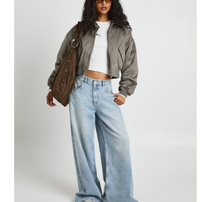 Custom Logo Wholesale Women Bomber <b>Jacket</b> Regular Fit Autumn <b>Crop</b> Top Baseball Uniform OEM Windbreaker Charcoal Zipper To - Product Image 2
