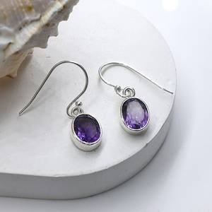 Handmade Amethyst Sterling Silver Dangle <b>Earrings</b> Minimalist Jewelry Gift Wholesale Export India Nikhil Gems NG-033 Third Party - Product Image 2