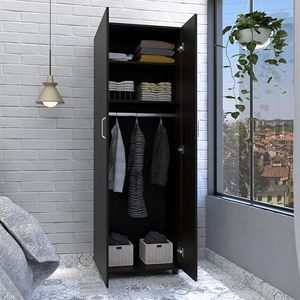 Armadio Nero a Doppia Anta 180 cm (70.8 pollici) con Organizzatore, Due Ripiani e Asta Appendiabiti - Product Image 5