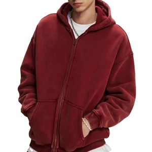 Customized High Quality Oversized <b>Acid</b> Wash <b>Drop</b> Shoulder 100% Cotton Fleece Casual Custom Design Men's Zipper Hoodie Tracksuits - Product Image 6