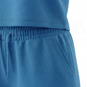 Women's 2 Piece Solid Blue <b>Knitted</b> Casual <b>Set</b> Short Sleeve T Shirt and Above Knee Shorts Regular Fit Spring Summer Wear - Product Image 5