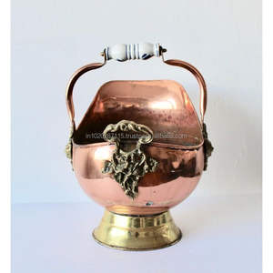 Large copper <b>coal</b> bucket with sturdy handle beautiful handcrafted design perfect for rustic home fireplace display - Product Image 4