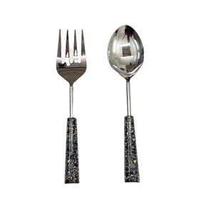 Fabricante de juego de cubiertos de acero inoxidable con mango de resina Torozzo negro Juego de servir ensalada disponible para compradores a granel - Product Image 1