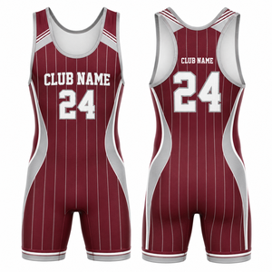 ชุดนักมวยปล้ำแบบชิ้นเดียว พิมพ์ลายแบบ Sublimation สีแดงเลือดหมู แถบขาว ทรงหลวม แห้งเร็ว ยืดหยุ่น ระบายอากาศได้ดี สำหรับผู้ใหญ่ ทั้งชายและหญิง 100% - Product Image 1