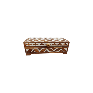 Boîte à bijoux en bois artisanale, design floral oriental incrusté, rectangulaire avec couvercle, boîte de rangement à 1 niveau - Product Image 1