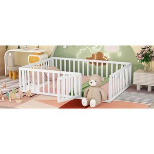 Letto a pavimento in legno Queen Size per bambini, bianco, con recinzione e porta (Vecchio SKU WF289663AAK) - Product Image 3