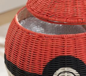 Panier de rangement en rotin en forme de Poké Ball avec couvercle, bac à jouets coloré pour enfants, boîte de rangement pour chambre d'enfant, panier à linge tissé pour chambre de bébé - Product Image 3