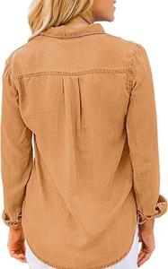 เสื้อเชิ้ตเดนิมลำลองสำหรับผู้หญิง สไตล์เก๋ไก๋ ลุคซันเฟด ยีนส์ฟอกสี มีจำหน่ายในแบบคลาสสิก เสื้อเชิ้ตเดนิมระบายอากาศได้ดีสำหรับผู้หญิง - Product Image 3