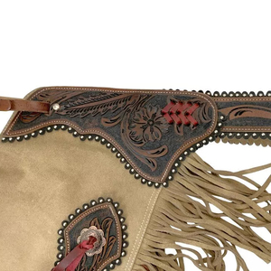 Western Cowboy Suede Leather Floral Tooled Chink <b>Chaps</b> for Adults Horse <b>Riding</b> Apparel Suede Leather <b>Chaps</b> - Product Image 5