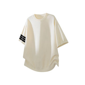 Approvisionnement direct usine – T-shirt personnalisé style rétro américain, col rond, été, coupe oversize, respirant, tricot uni, manches courtes - Product Image 1