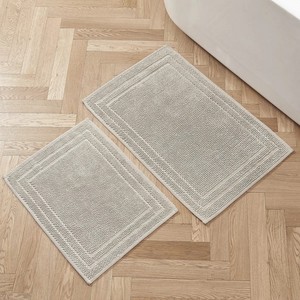 Microfiber Modern Bath Mat Rectangle Solid Color Non-Slip <b>Rubber</b> Backing Scalloped <b>Edge</b> Machine Washable for Home Use - Product Image 1