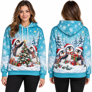 Women's Christmas Gingerbread House Printed Hooded Fleece Windproof Streetwear Sweatshirt Full Sleeve Knitted Winter Pullover - Product Image 3