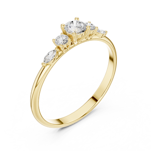 Bague de fiançailles en or jaune avec diamant taille ronde et pierres latérales marquise pour femme, bijoux fins - Product Image 4