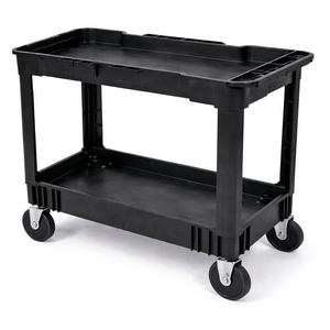 Utility Cart Double Tier Plastic <b>Storage</b> Rack with Wheels for Garage <b>Workshop</b> Tools Rectangle Standing PP Material GAPGAR001 - Product Image 3