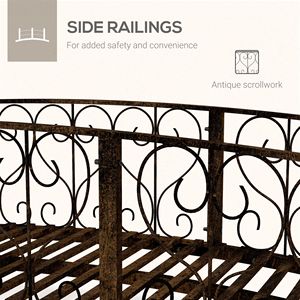 Puente de Jardín Metálico en Forma de Arco, Color Bronce, con Barandillas Laterales y Adornos Decorativos para Decoración de Exteriores - Product Image 4