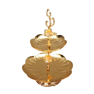 Soporte de Pastel de 2 Niveles con Acabado Dorado Vintage y Diseño de Hoja de Lirio, Bandeja Decorativa de Metal para Servir Cupcakes y Frutas, para Fiestas y Decoración del Hogar - Product Image 3