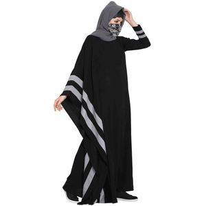 Black Colorblock Asymmetrical Embroidered Polyester Abaya <b>Long</b> Sleeve Modest Muslim <b>Dress</b> Floor Length Loose Fit Daily Wear - Product Image 4