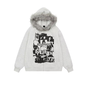 Sweat-shirt d'hiver pour femme Fasmic International, imprimé vintage, à capuche, doublé, avec bordure en fausse fourrure, en tissu tricoté en coton, fermeture éclair sur le devant - Product Image 4