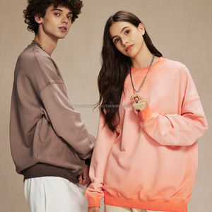 Sudaderas de algodón de lavado ácido para hombre de otoño al por mayor 100% sudaderas de Jersey de gran tamaño para hombre de peso pesado 430GSM cuello redondo - Product Image 1