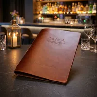 Porte-menu en cuir PU, porte-documents avec coins en métal pour restaurant, hôtel, café, réception