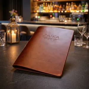 Porte-menu en cuir PU, porte-documents avec coins en métal pour restaurant, hôtel, café, réception - Product Image 4