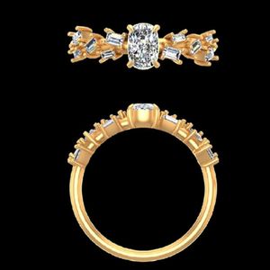 18k 14k Solid Gold Cushion Cut Diamond Ring for Women Elegant Baguette Side <b>Stone</b> Engagement Ring Wedding Fine Jewelry Gift - Product Image 3