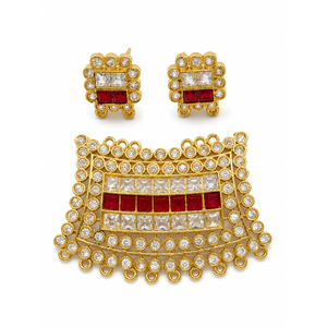 Componentes al por mayor para conjunto de pendientes con colgante cuadrado de latón plateado Shree Ambikanath, con esmalte dorado y múltiples cuentas de cristal y piedras para DIY - Product Image 1