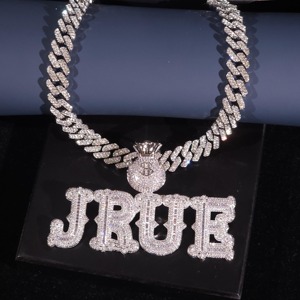 JRUE Moissanite Pendant 925 Silver Rhodium Plated Hip Hop <b>Chain</b> Necklace Men's Letter Charm Everyday Wear - Product Image 6