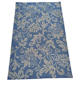 Tapis à motifs floraux bleu et crème élégant Tapis à motifs abstraits traditionnels en coton pour le salon - Product Image 1