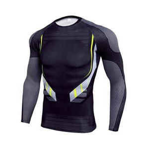 <b>Men's</b> Full Sleeve Rash Guard Compression Shirt Spandex Material Breathable Quick Dry Digital Print Yellow Gray Stripes <b>Black</b> - Product Image 1