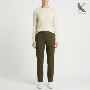 Pantalon en coton et lyocell pour femme, coupe droite, tissu satiné extensible, idéal pour le bureau, OEM ODM - Product Image 2