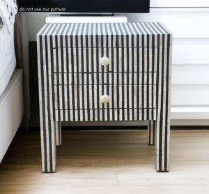 Table à tiroirs en os incrusté de la marque ILAHI, design moderne, détails en agate, rangement à trois niveaux, meuble portable pour la maison - Product Image 4