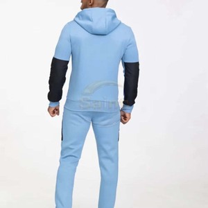 SAINT APPARELS Ensemble sweat-shirt à capuche zippé et pantalon de survêtement pour homme, bleu clair, color block, respirant, 100 % coton, sportif, automne - Product Image 6