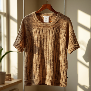 Chemise décontractée à manches courtes en tricot imprimé pour le printemps, douce, respirante, légère, 100% coton, col en V, bouton unique, séchage rapide - Product Image 4