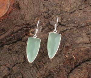 Boucles d'oreilles pendantes en argent sterling plaqué argent avec chalcédoine aqua naturelle en gros pour mariage, fête, bijoux de luxe - Product Image 1