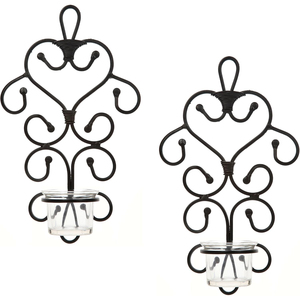 Juego de 2 apliques de pared de hierro negro, portavelas decorativos con diseño de calado metálico, adorno decorativo para el hogar, para sala de estar y eventos - Product Image 2