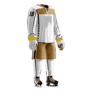 Maillot de hockey sur glace personnalisé blanc et or en maille respirante avec fermeture éclair demi-plateau pour adulte – Uniforme d'équipe - Product Image 4