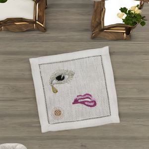 Stylish cocktail napkin with fine embroidery; durable, reusable, great for elegant parties & rustic décor. - Product Image 3