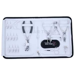 Factory Direct White Hair Extension Tools Kit with Micro Bead Hair Extension Pliers Tape In plier Hook and Sectioning Clips - Product Image 1