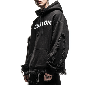 Sweat à capuche surdimensionné en coton 100% avec logo brodé personnalisé, streetwear, coupe courte, grandes tailles, pour hommes - Product Image 3