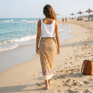 Indian Hand Block Print Long Cotton <b>Sarong</b> Pareo Scarf Floral Beach <b>Wrap</b> Lightweight Breathable Women Swimwear Cover Wholesale - Product Image 4