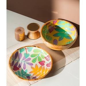 Tazón de Madera Hecho a Mano en India, Tazón para Servir Ensaladas, Tazón Decorativo de Madera para Mesa de Comedor con Diseño Impreso en Esmalte - Product Image 1