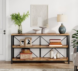 Mesa Consola Moderna de Madera con Estructura Metálica, Diseño Industrial, Mueble de Almacenamiento para Sala de Estar - Product Image 2