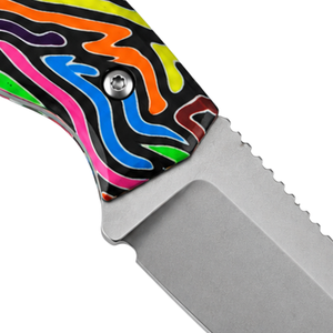 Couteaux à lame fixe noir, rose, bleu, vert, orange, argent avec manche à motif tourbillonnant brillant, lame angulaire satinée et étui noir. - Product Image 4